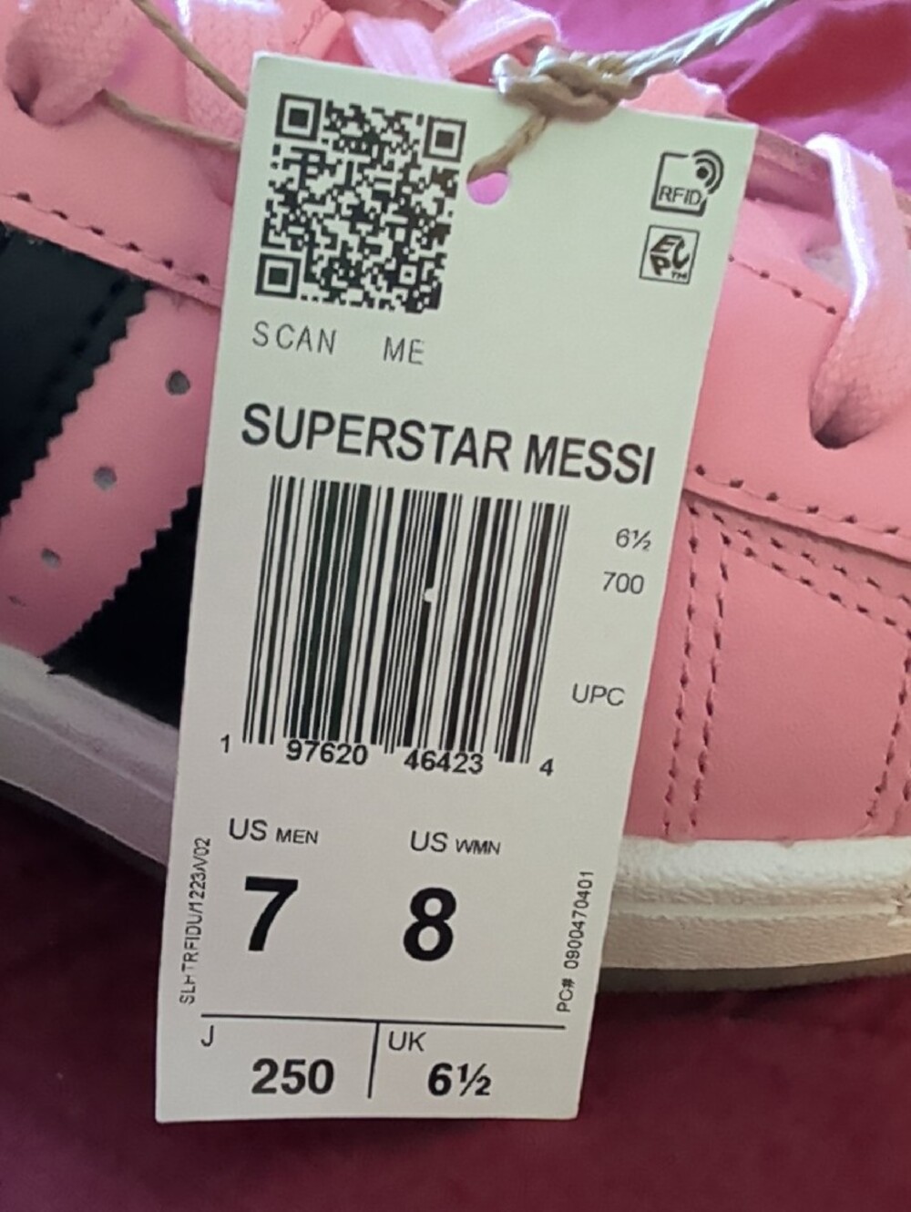 adidas Pink and Black Womens Superstar Messi Sneakers Size W8 - Picture 2 of 7
